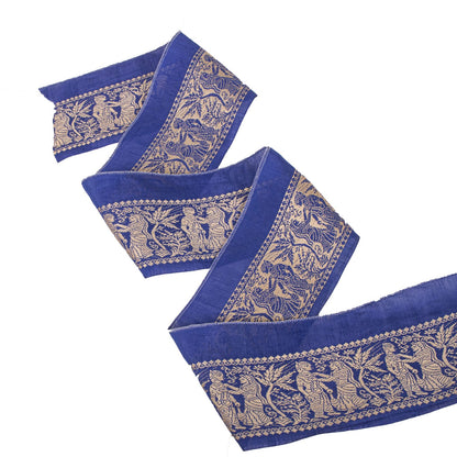 Sanskriti Vintage 1YD 4"W Sari Border Blue Pure Cotton Baluchari WovenCraft Lace