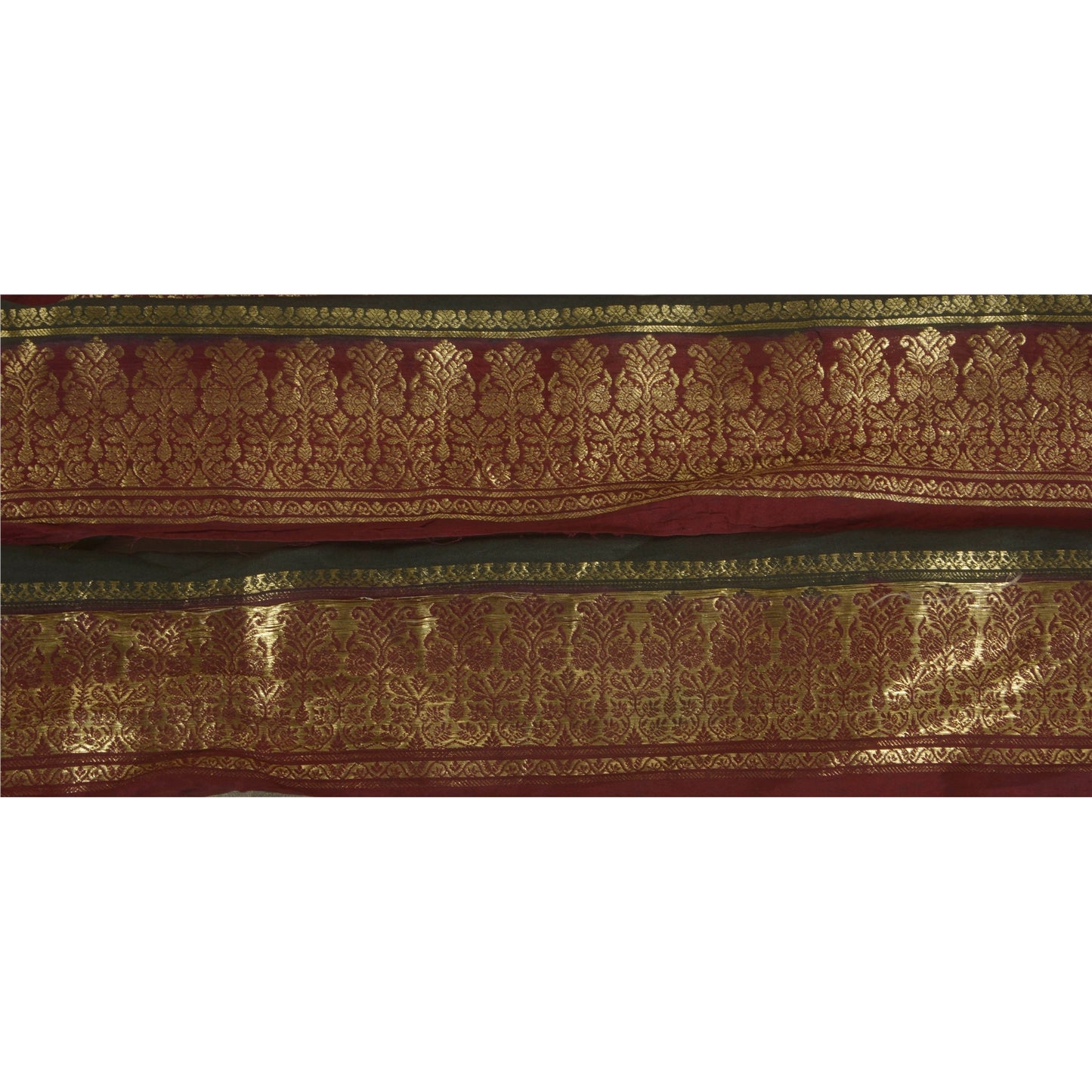Sanskriti Vintage Dark Red Sari Border Woven Brocade 1Yd Craft Trim Sewing Lace
