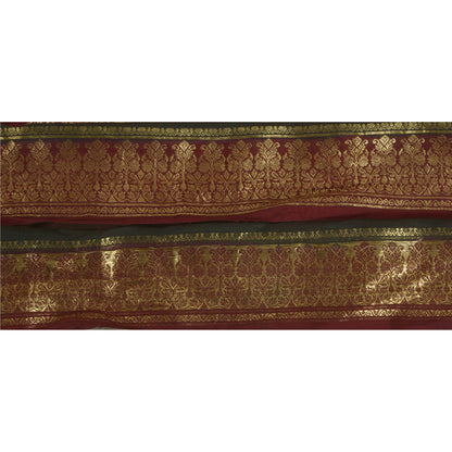 Sanskriti Vintage Dark Red Sari Border Woven Brocade 1Yd Craft Trim Sewing Lace