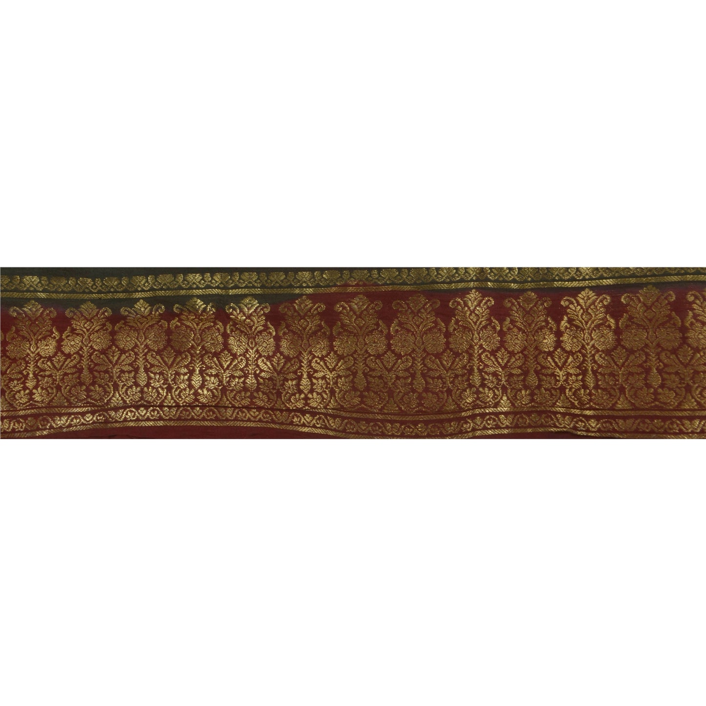 Sanskriti Vintage Dark Red Sari Border Woven Brocade 1Yd Craft Trim Sewing Lace