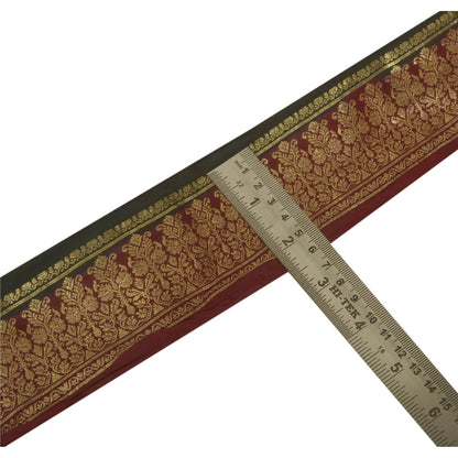 Sanskriti Vintage Dark Red Sari Border Woven Brocade 1Yd Craft Trim Sewing Lace