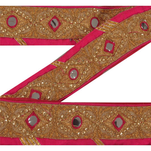 Sanskriti Vintage 1Yd Sari Border Craft Pink Trim Embroidered Sewing Decor Lace