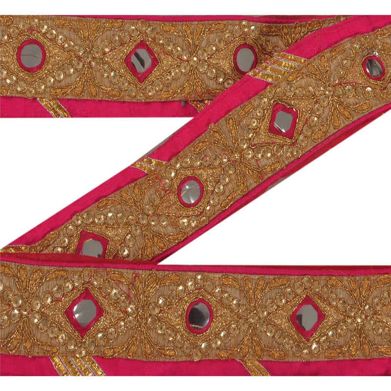 Sanskriti Vintage 1Yd Sari Border Craft Pink Trim Embroidered Sewing Decor Lace