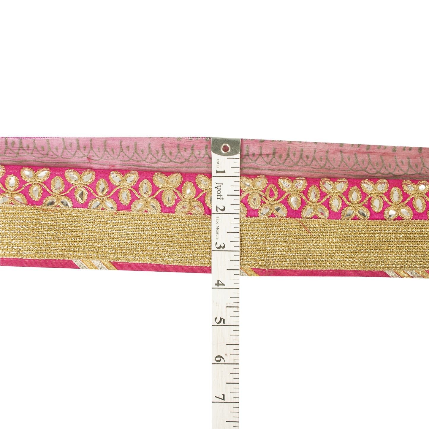 Sanskriti Vintage Sari Border 1 Yard Pink Trim Embroidered Thread Mirror Lace