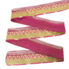 Sanskriti Vintage Sari Border 1 Yard Pink Trim Embroidered Thread Mirror Lace