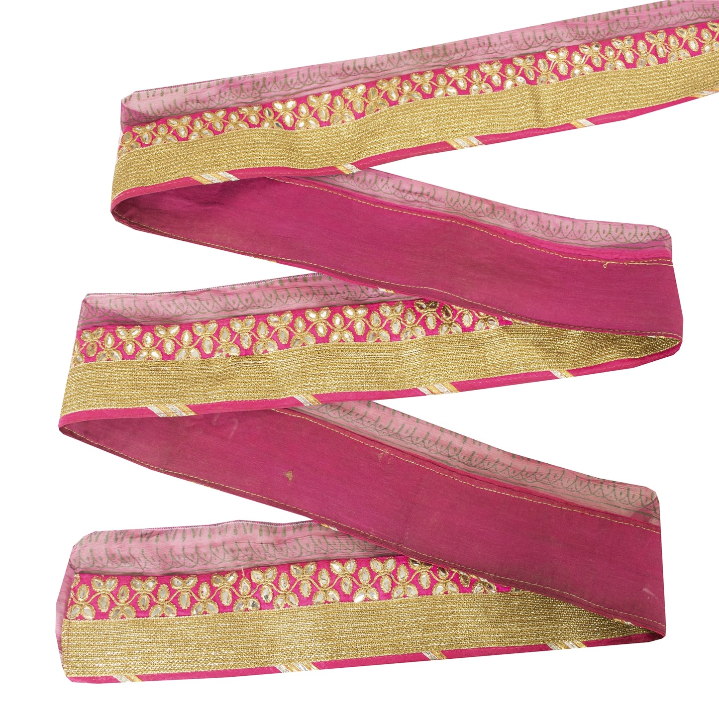 Sanskriti Vintage Sari Border 1 Yard Pink Trim Embroidered Thread Mirror Lace