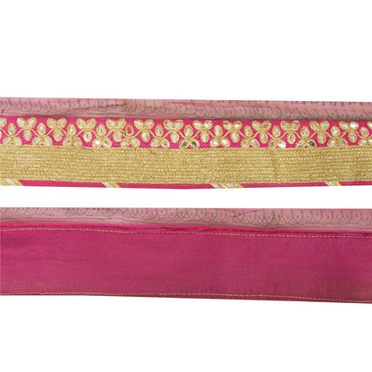 Sanskriti Vintage Sari Border 1 Yard Pink Trim Embroidered Thread Mirror Lace