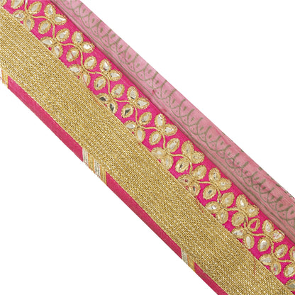 Sanskriti Vintage Sari Border 1 Yard Pink Trim Embroidered Thread Mirror Lace