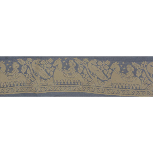 Sanskriti Vintage Grey Sari Border Woven Baluchari 1 Yard Craft Trim Sewing Lace