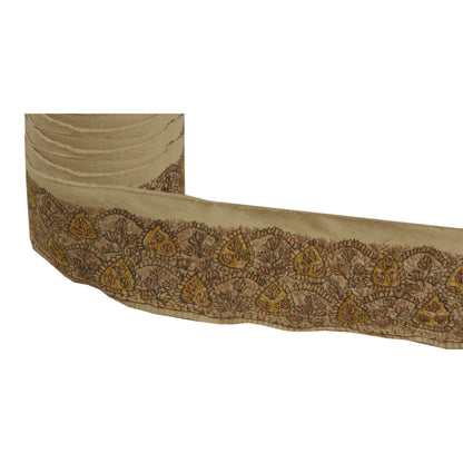 Sanskriti Vintage Sari Border Craft Cream 1Yd Trim Hand Embroidered Suzani Lace