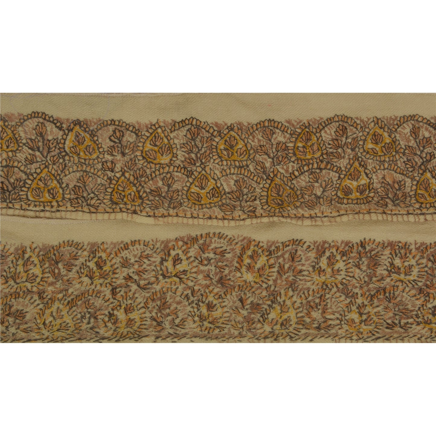 Sanskriti Vintage Sari Border Craft Cream 1Yd Trim Hand Embroidered Suzani Lace