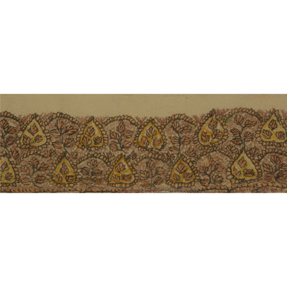 Sanskriti Vintage Sari Border Craft Cream 1Yd Trim Hand Embroidered Suzani Lace