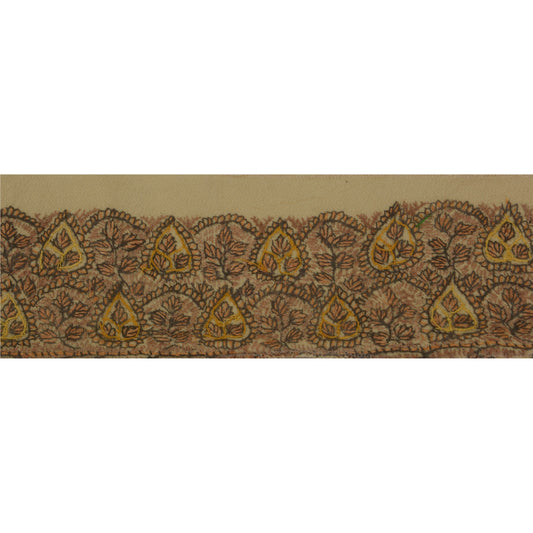 Sanskriti Vintage Sari Border Craft Cream 1Yd Trim Hand Embroidered Suzani Lace