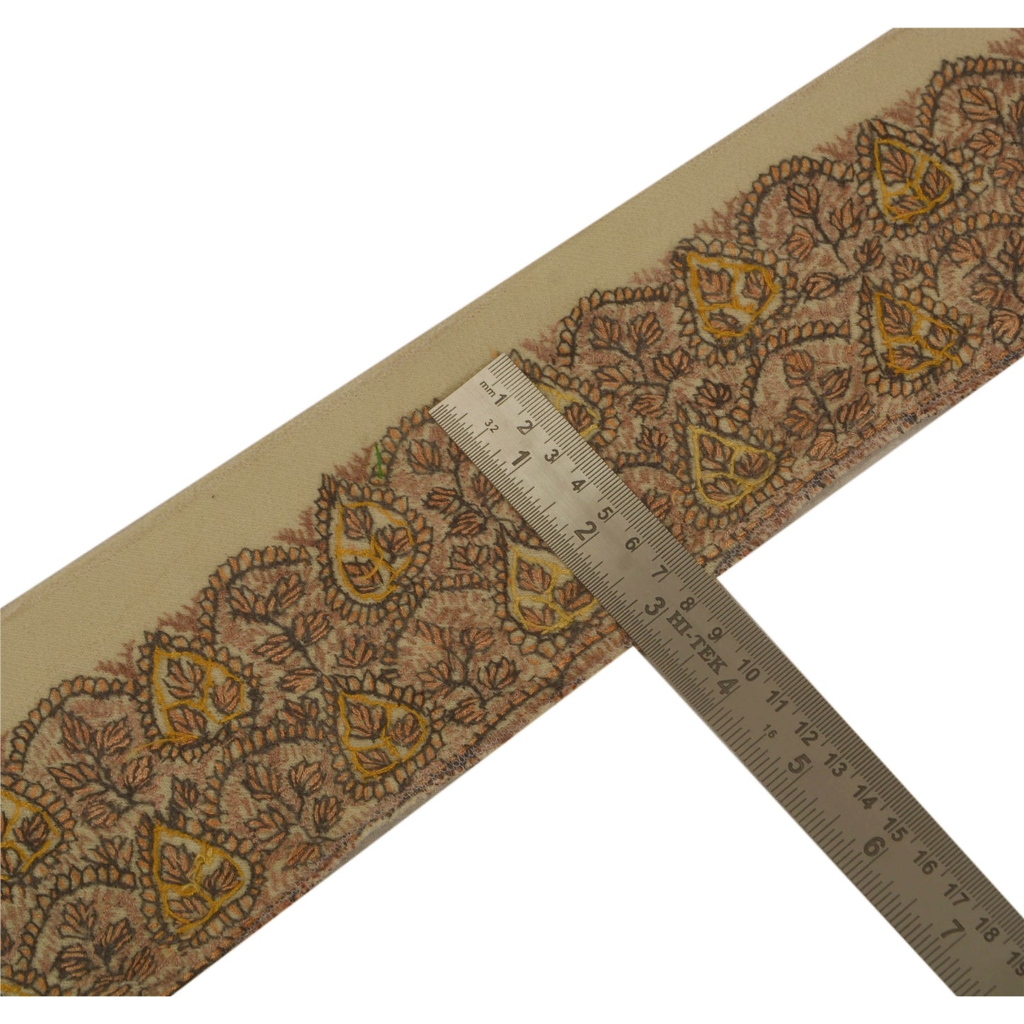 Sanskriti Vintage Sari Border Craft Cream 1Yd Trim Hand Embroidered Suzani Lace