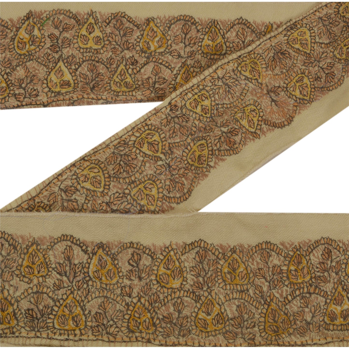 Sanskriti Vintage Sari Border Craft Cream 1Yd Trim Hand Embroidered Suzani Lace