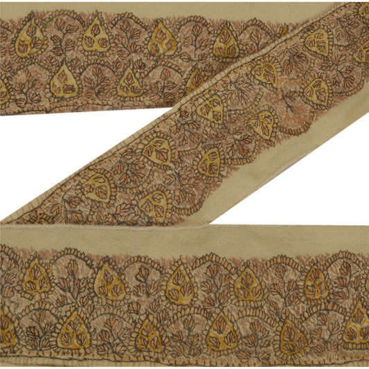 Sanskriti Vintage Sari Border Craft Cream 1Yd Trim Hand Embroidered Suzani Lace