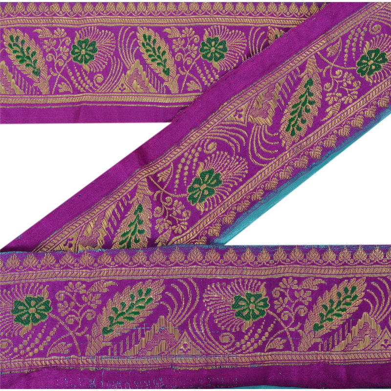 Sanskriti Vintage Purple Zari Woven Brocade Sari Border: Satin Silk Craft Trim, 1 Yard upholstery fabric
