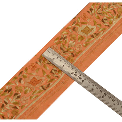 Sanskriti Vintage Parsee Sari Border Craft Pink Trims Embroidered 1 YD Lace