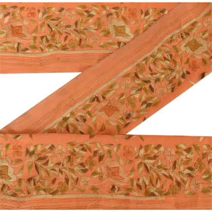 Sanskriti Vintage Parsee Sari Border Craft Pink Trims Embroidered 1 YD Lace