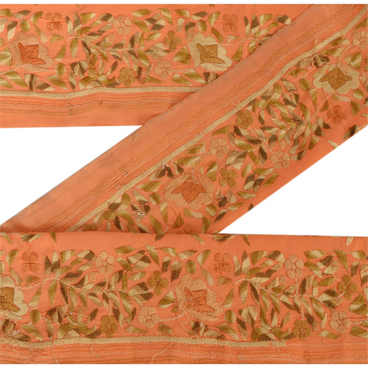 Sanskriti Vintage Parsee Sari Border Craft Pink Trims Embroidered 1 YD Lace
