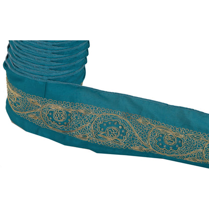 Sanskriti Vintage Green Sari Border Hand Beaded Craft 1 Yard Trim Sewing Lace