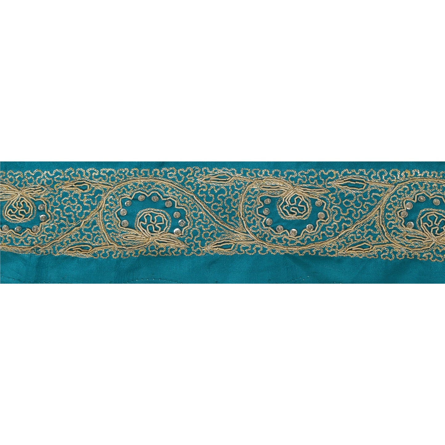 Sanskriti Vintage Green Sari Border Hand Beaded Craft 1 Yard Trim Sewing Lace