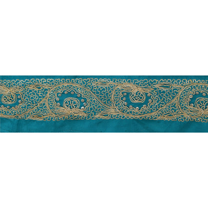 Sanskriti Vintage Green Sari Border Hand Beaded Craft 1 Yard Trim Sewing Lace