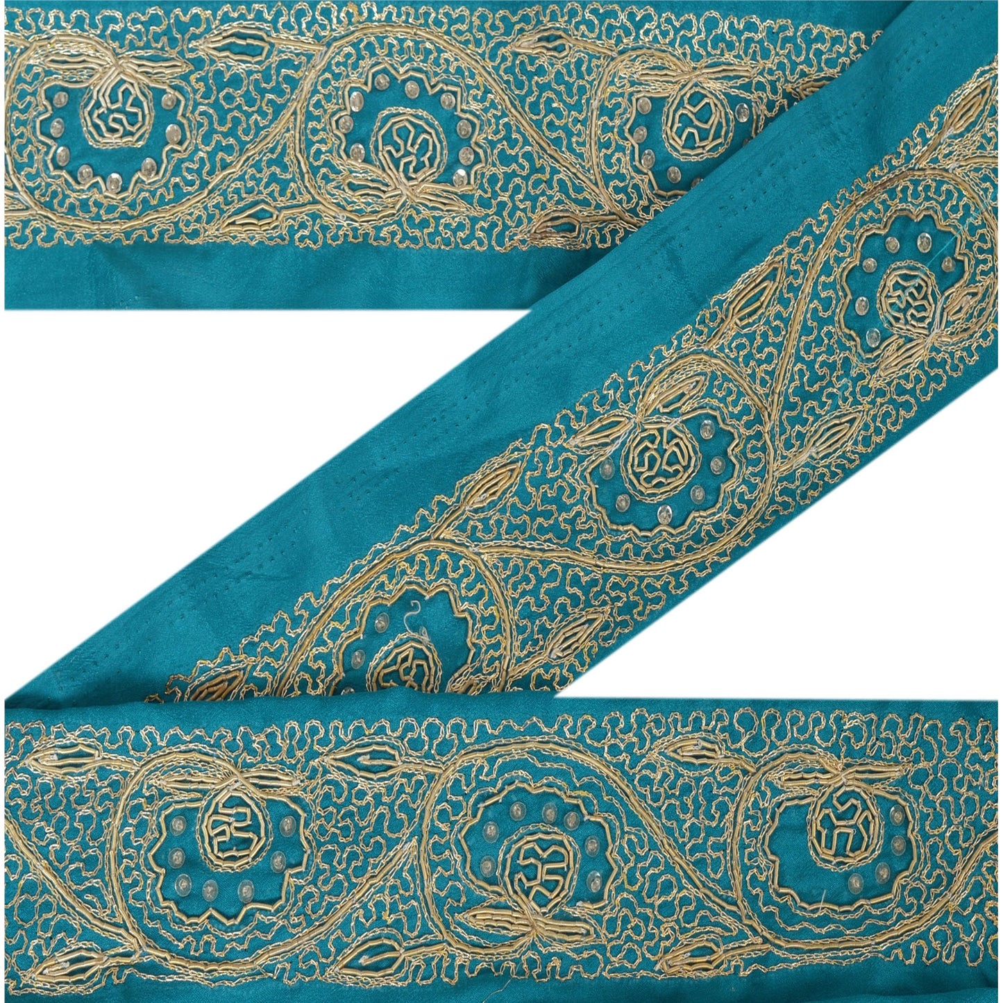 Sanskriti Vintage Green Sari Border Hand Beaded Craft 1 Yard Trim Sewing Lace