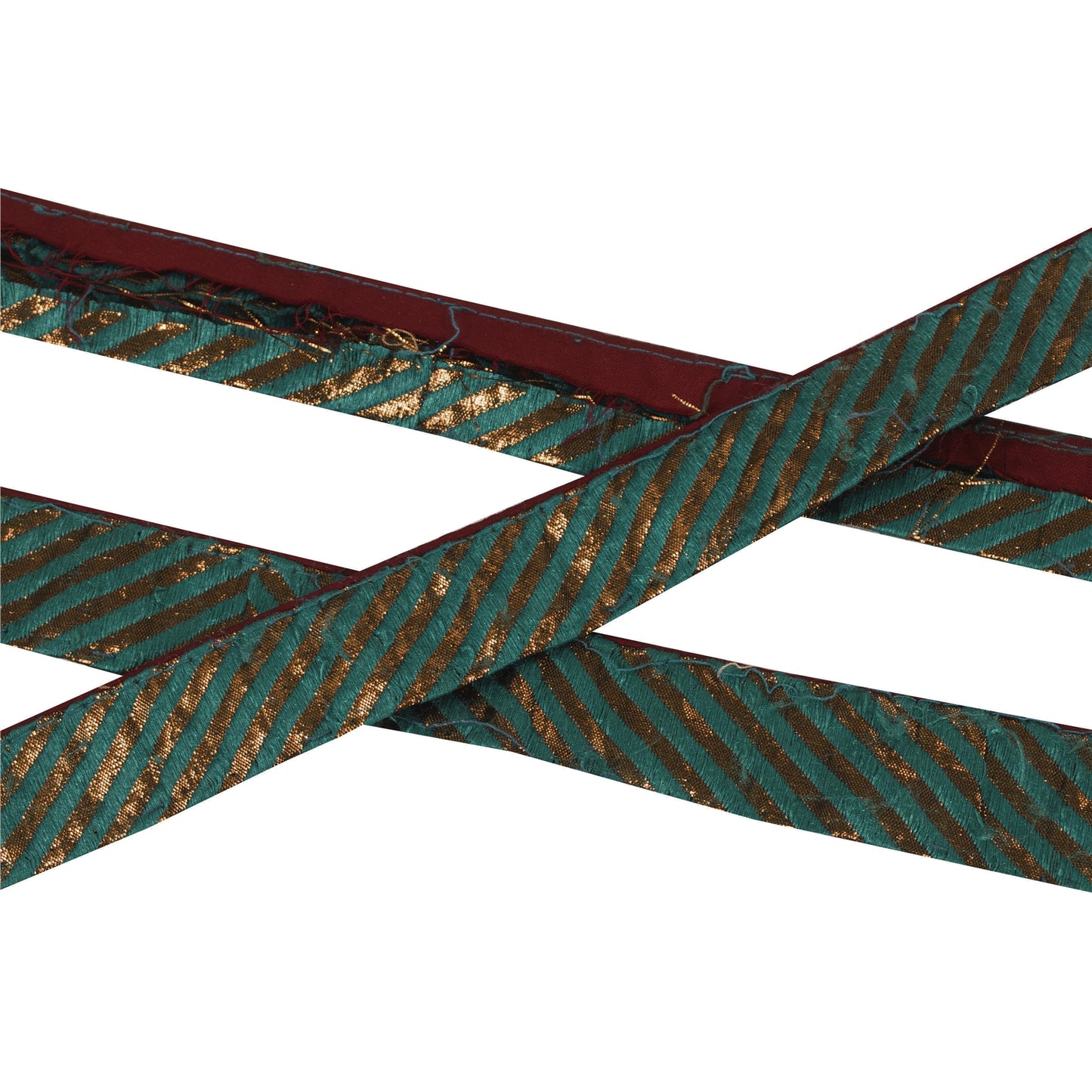 Sanskriti Vintage Golden & Green Sari Border Woven 1 YARD Craft Trim Ribbon Lace