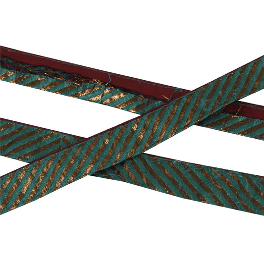 Sanskriti Vintage Golden & Green Sari Border Woven 1 YARD Craft Trim Ribbon Lace