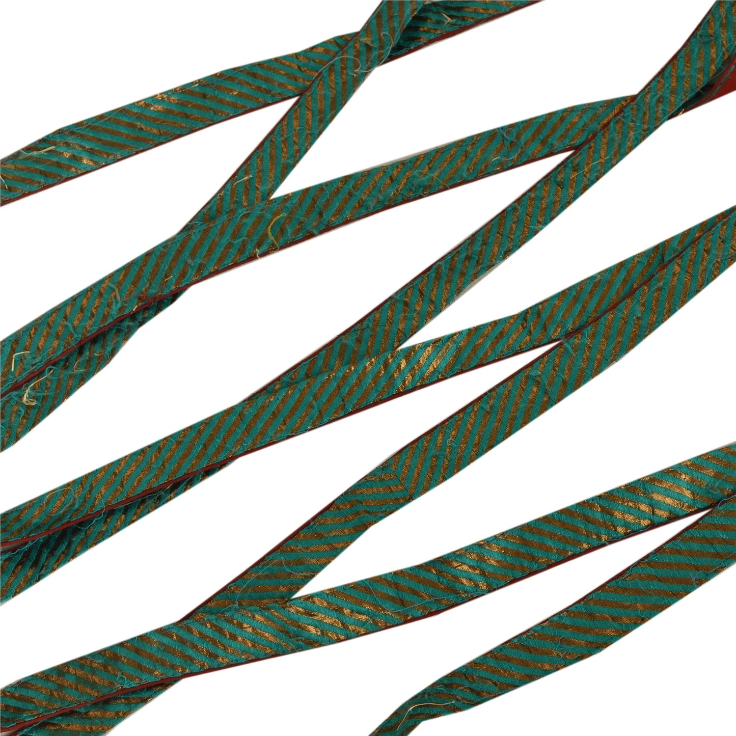 Sanskriti Vintage Golden & Green Sari Border Woven 1 YARD Craft Trim Ribbon Lace