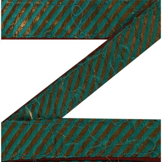 Sanskriti Vintage Golden & Green Sari Border Woven 1 YARD Craft Trim Ribbon Lace
