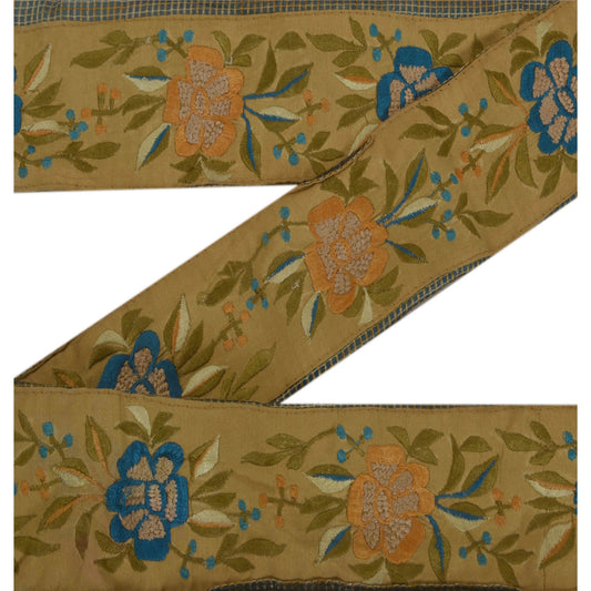 Sanskriti Vintage Cream Sari Border Embroidered 1 Yd Craft Trim Sewing Lace