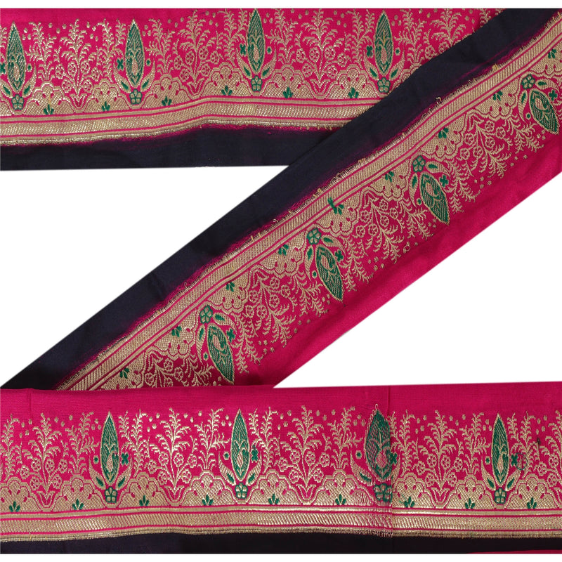Sanskriti Vintage Pink Sari Border Woven Brocade 1 Yd Craft Trim Sewing Lace