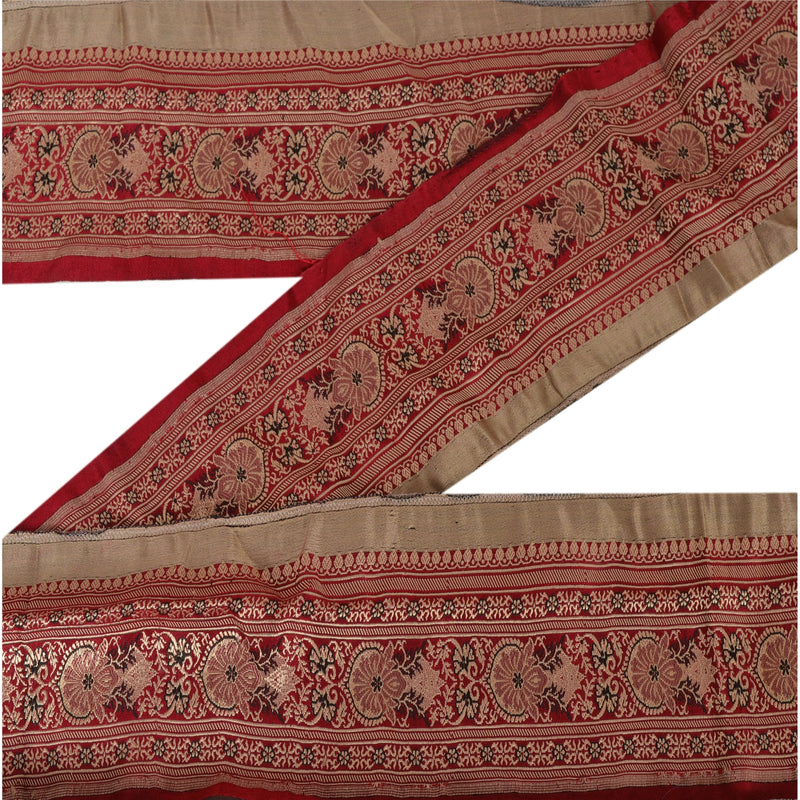 Sanskriti Vintage Dark Red Sari Border Woven Indian Craft Trim Sewing 1 Yd Lace