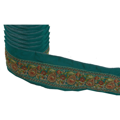 Sanskriti Vintage Sari Border Craft Green Trim Hand Embroidered Sewing 1 YD Lace