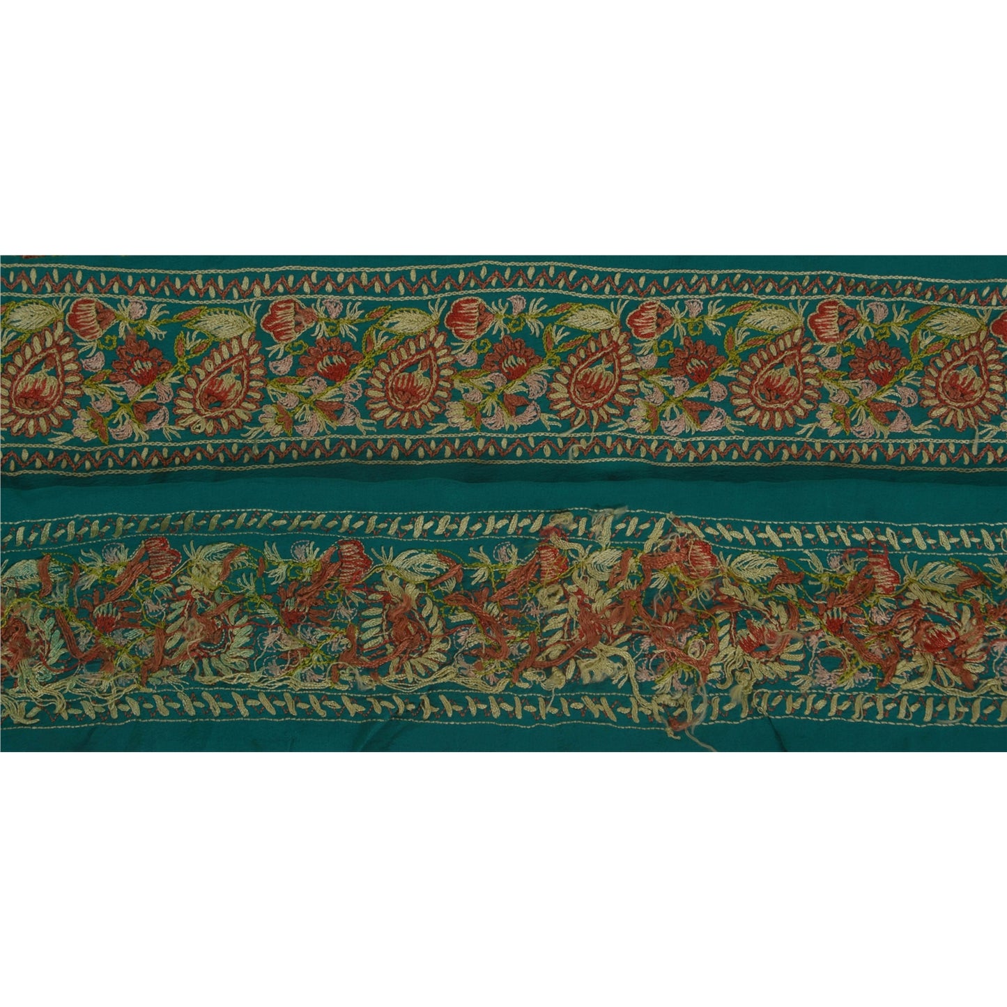Sanskriti Vintage Sari Border Craft Green Trim Hand Embroidered Sewing 1 YD Lace