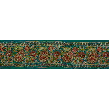Sanskriti Vintage Sari Border Craft Green Trim Hand Embroidered Sewing 1 YD Lace