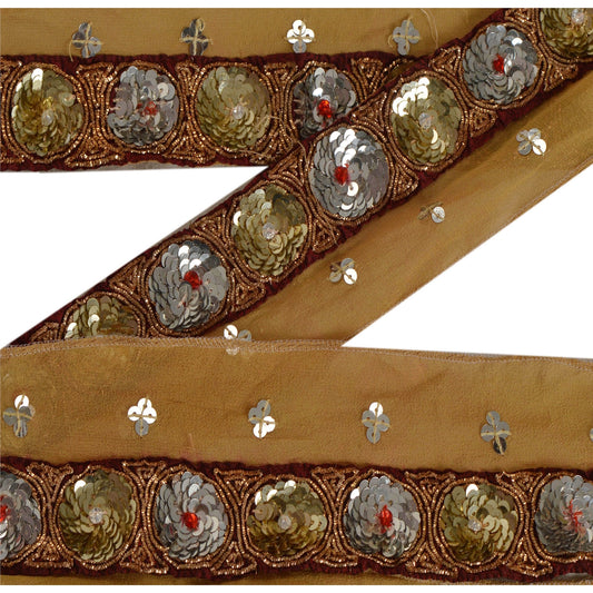 Sanskriti Vintage Sari Border 1 Yd Craft Cream Trim Hand Beaded Sewing Lace