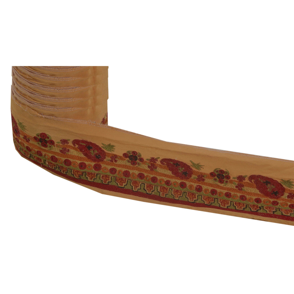 Sanskriti Vintage Cream Sari Border Embroidered Indian Craft Trim 1 YD Deco Lace