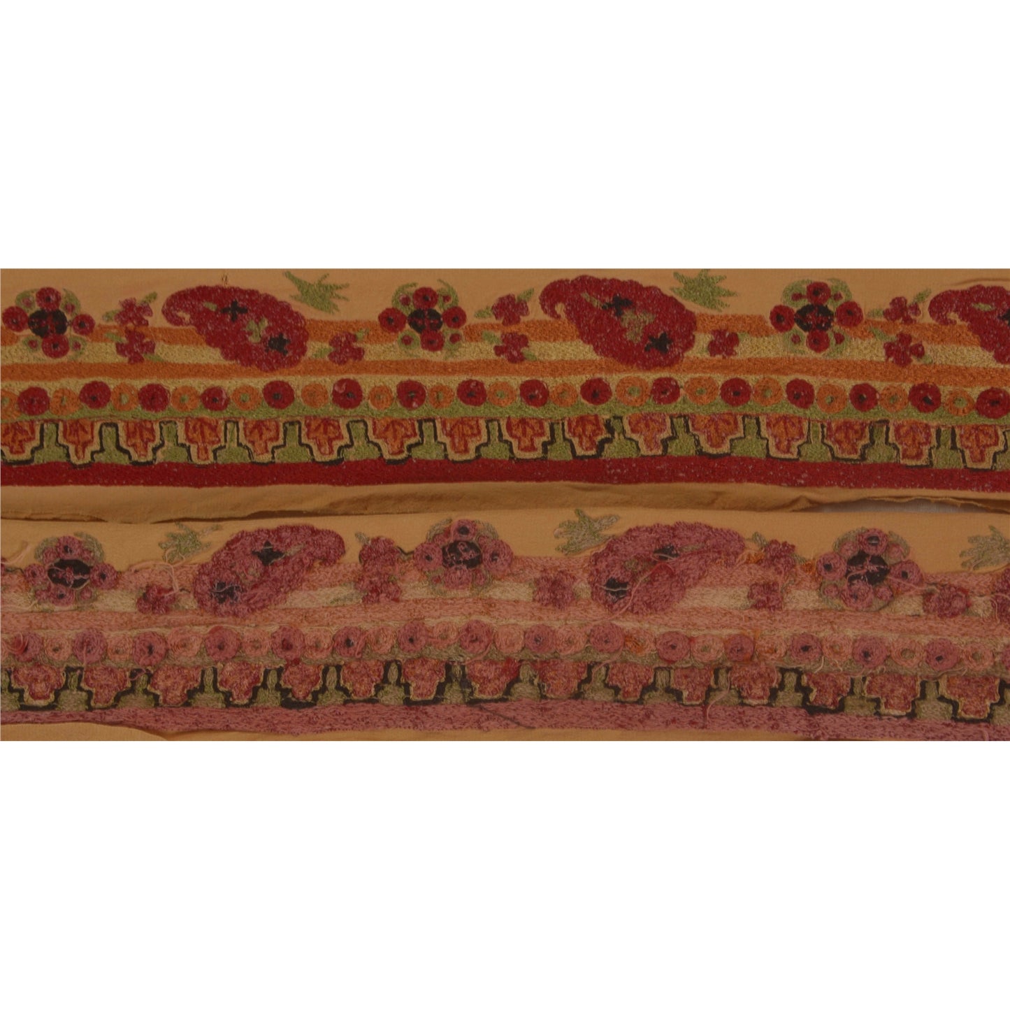 Sanskriti Vintage Cream Sari Border Embroidered Indian Craft Trim 1 YD Deco Lace