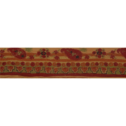 Sanskriti Vintage Cream Sari Border Embroidered Indian Craft Trim 1 YD Deco Lace