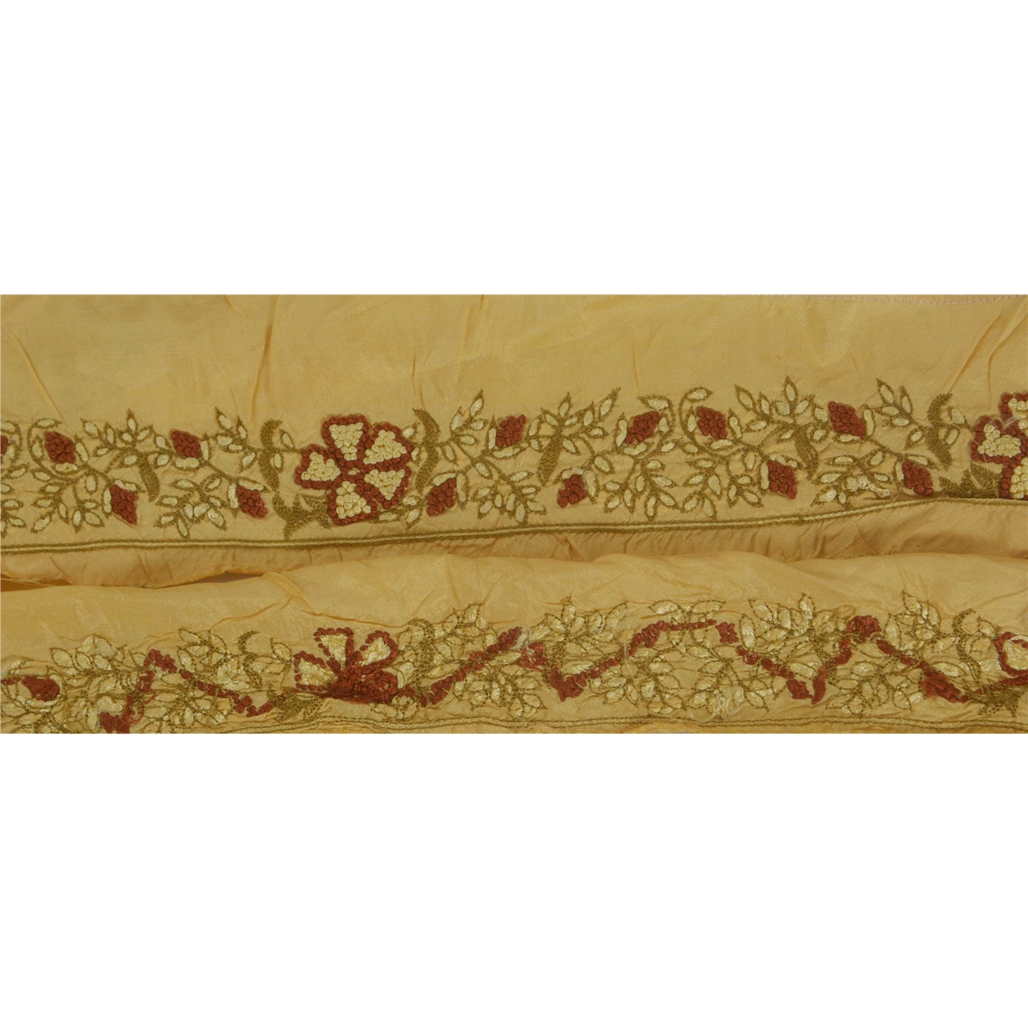 Sanskriti Vintage Sari Border Craft Cream Trim Hand Embroidered Sewing 1 YD Lace