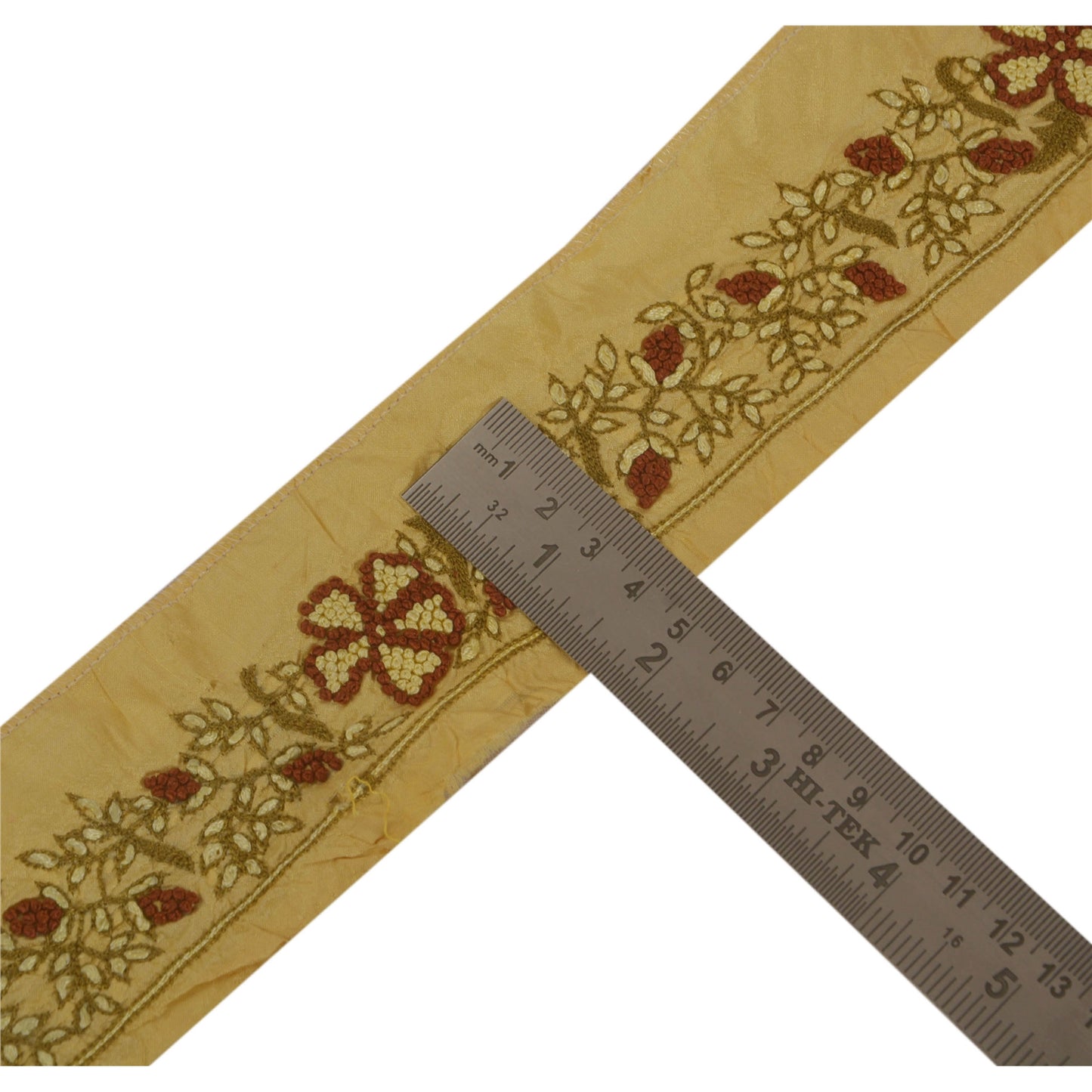 Sanskriti Vintage Sari Border Craft Cream Trim Hand Embroidered Sewing 1 YD Lace