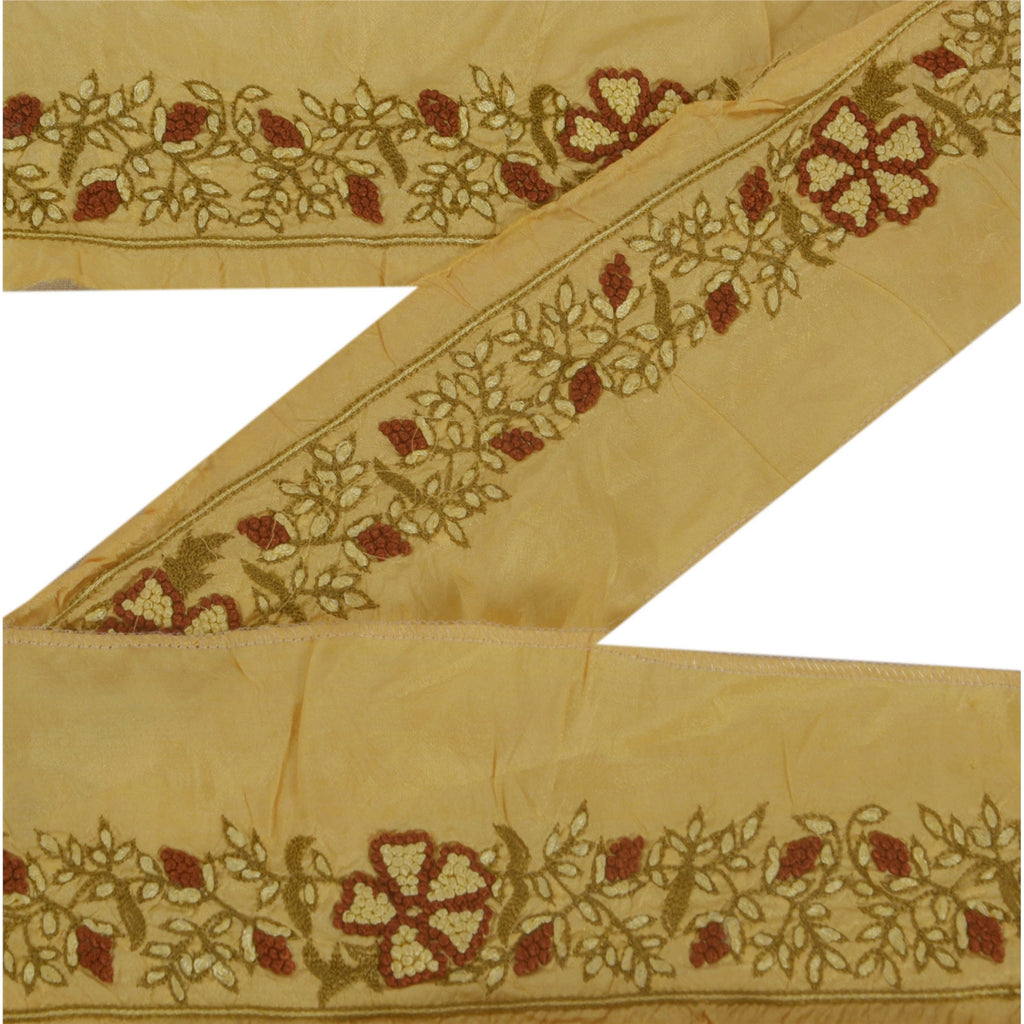 Sanskriti Vintage Sari Border Craft Cream Trim Hand Embroidered Sewing 1 YD Lace