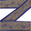 Sanskriti Vintage Blue Sari Border Hand Beaded Indian Craft Trim 1 Yd Lace