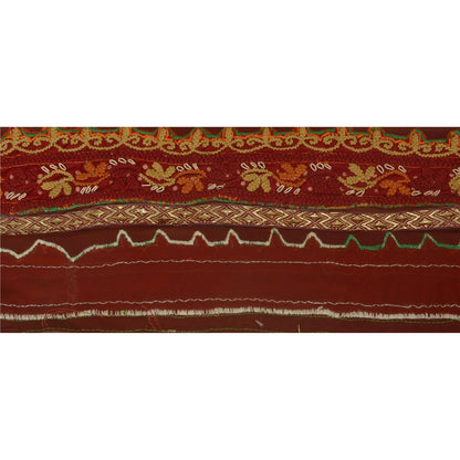 Sanskriti Vintage Sari Border Craft Dark Red Trim Hand Embroidered 1 Yd Lace