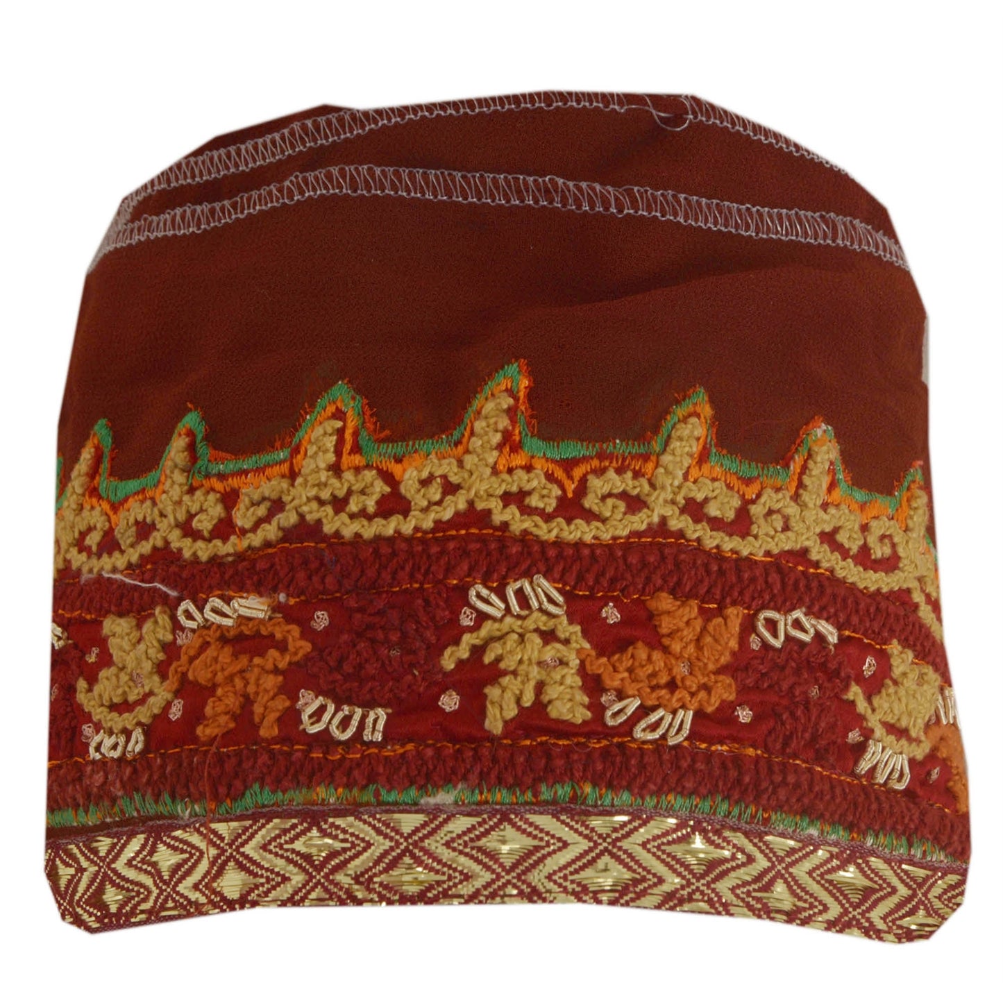 Sanskriti Vintage Sari Border Craft Dark Red Trim Hand Embroidered 1 Yd Lace