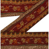 Sanskriti Vintage Sari Border Craft Dark Red Trim Hand Embroidered 1 Yd Lace