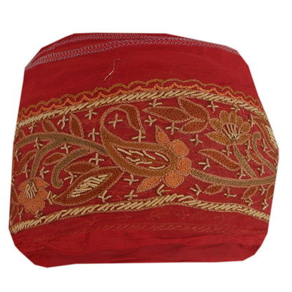 Sanskriti Vintage Sari Border Craft Red Trim Hand Embroidered 1 Yd Zardozi Lace